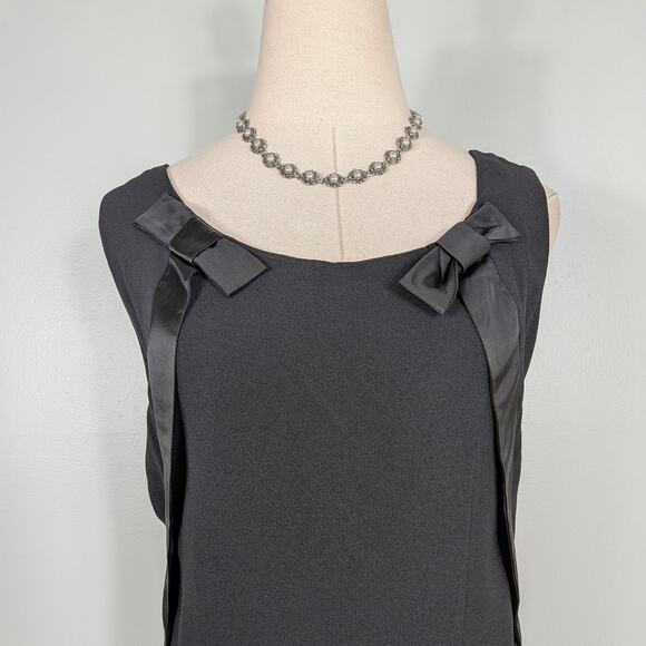 Vintage 50s Cocktail Dress S M Black Midi Sheath Bow Shift Drapes Evening Party - Picture 4 of 9